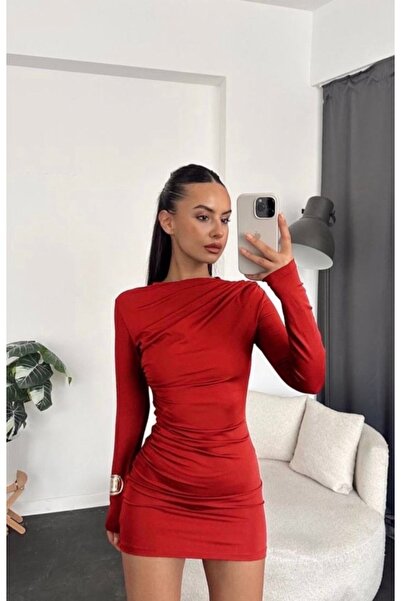 İsvetButik Drapeli Esnek Kumaş Mini Elbise