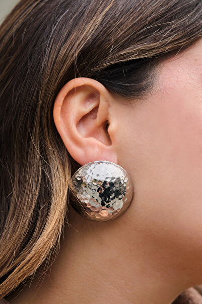 ByFlorya Jewelry Vip Textured Plate Earrings Half Ball Steel Tip Metal Earrin...