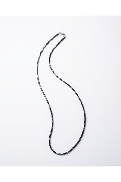 Mishy Men's Black Thin Chain Necklace with Hematite Stone Modern Design