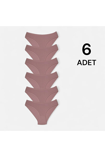 Erdenay Tekstil Combed Cotton Lycra Women's Bikini Panties 6-Piece - Dusty Rose