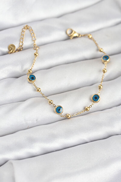 norsary 316L Steel Gold Color Ball Beaded Evil Eye Model Women's Bracelet