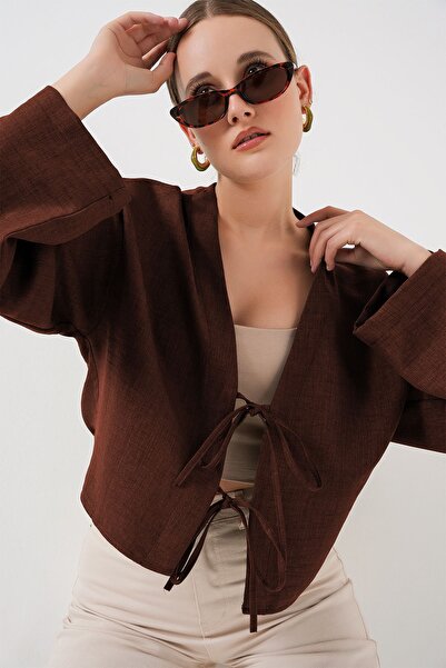 Hiccup Bdart Linen Blend Tie Detail Long Sleeve Kimono