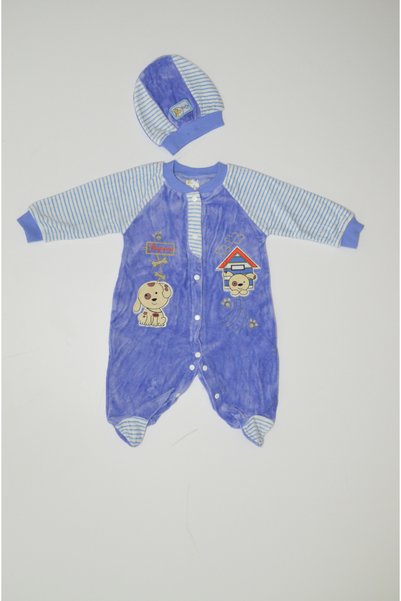 Baby Slon Kids Clup Kışlık kadife köpek nakışlı şapkalı full çıtçıt kapamalı ...