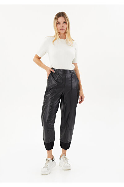 Guzella Faux Leather Jogger Pants with Elasticated Cuffs