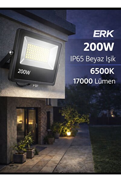 ERKLED LED LED Projektör 200W Beyaz Işık 6500K IP65 Su Geçirmez Dış Mekan Ayd...