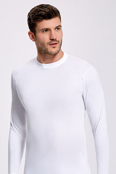İlke Men'S, 100% Cotton, 0 Collar, Long Sleeve, 6-Pack White Undershirts
