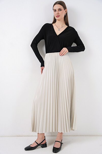 Hiccup Bdart Metallic Textured High Waist Ruffle Detailed Maxi Skirt