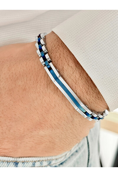 FERRO سوار رجالي من الفولاذ الفضي والأزرق الداكن FRJ10126A-L مع ضمان لمدة عام...