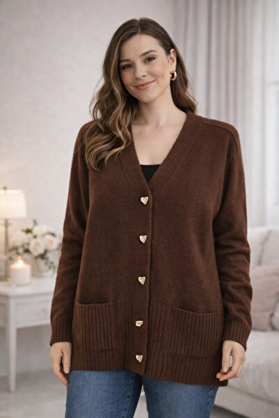 TUSSE Elegant V-Neck Stylish Knit Solid Color Plus Size Cardigan