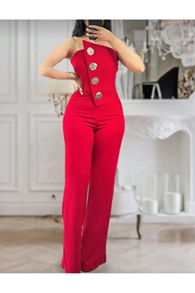 CHIC Asymmetric jumpsuit with metal buttons