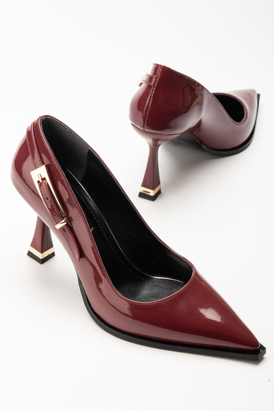 ELEVAM Patent Leather Gold Buckle Heeled Women's Stiletto
