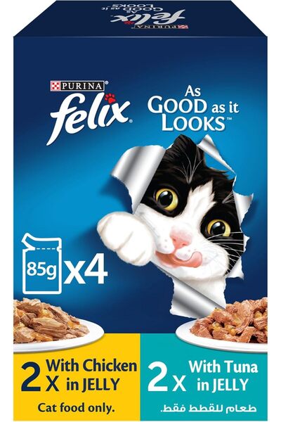 Purina One Purina Felix Wet Cat Food with Chicken and Tuna for Adult Cats, 4 ...