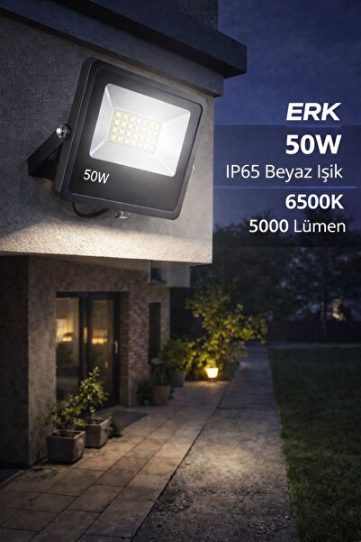 ERKLED LED LED Projektör 50W Beyaz Işık 6500K IP65 Su Geçirmez Dış Mekan Aydı...