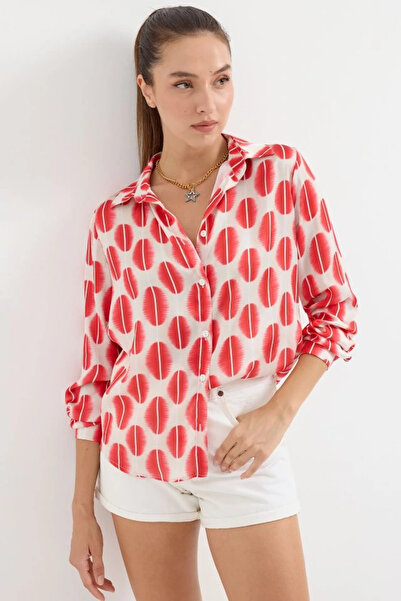 nedo7 3964 Light Draped Satin Shirt - B.Red