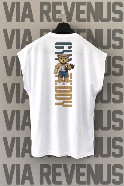 Vordevia Gym Teddy Back Printed Zero Sleeve 100% Cotton Sports Tshirt