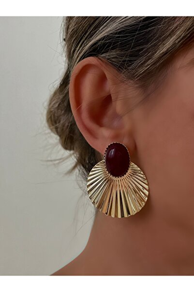 Twinssis Accessories Burgundy Stone Serrated Oval Earrings