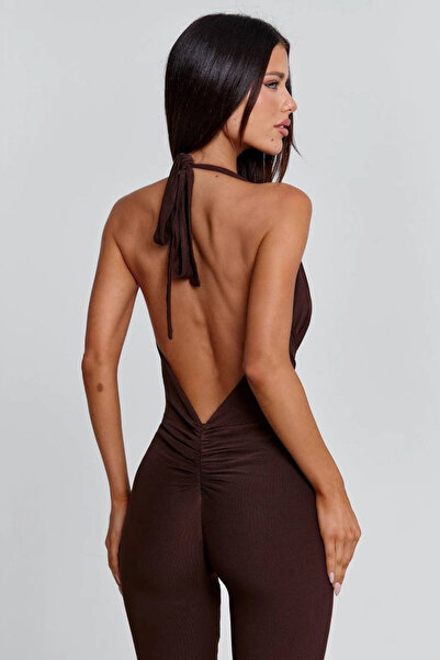 Eloraco Boyundan Baglamalı Kruvaze Bel Detay Sırt Dekolteli Tulum