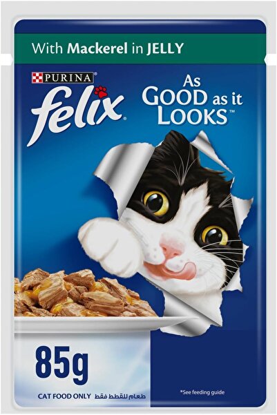 Felix Adult Cat Food with Mackerel in Jelly by Purina, 85g, Pack of 12