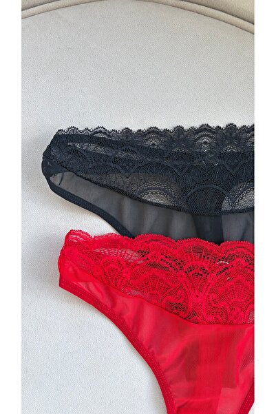 YOYYO Дамски дантелен 2-парчен стринг с тюл с мъниста в талията, мъниста, дан...