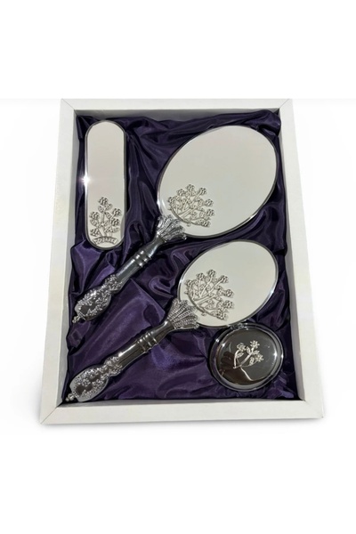 CAMOMILE Perie și pieptene pentru păr alb, set de pieptene cu oglindă pentru ...