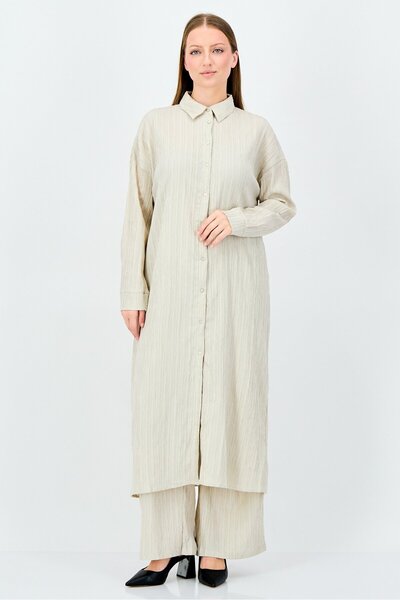 Anne Klein Women 2 Pieces Pointed Collar Long Sleeve Tunic Top And Palazzo Pa...