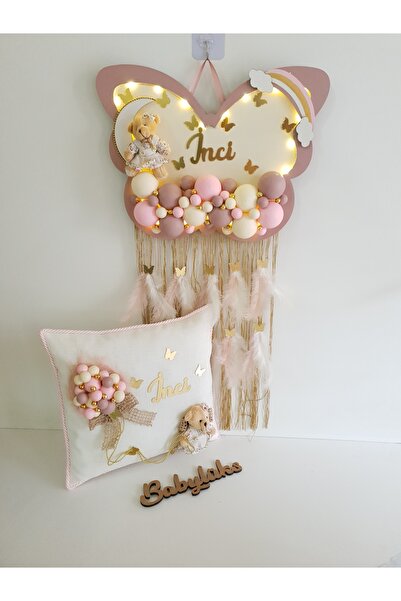 BL Baby Lüks Bubble Ledli Kelebek Bebek Kapı süsü Ve Yastık Pudra Kenar Krem ...