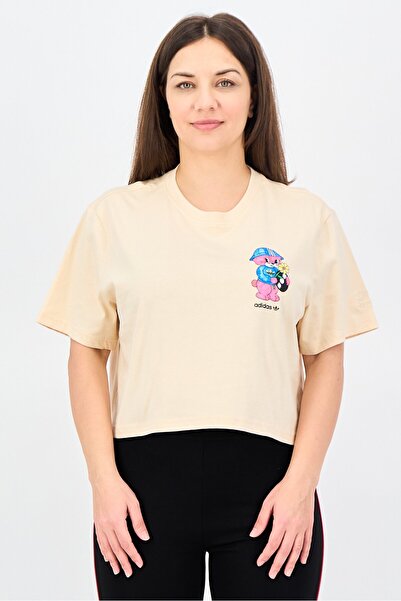 adidas Women Sportswear Fit Short Sleeve Outdoor Top, Beige