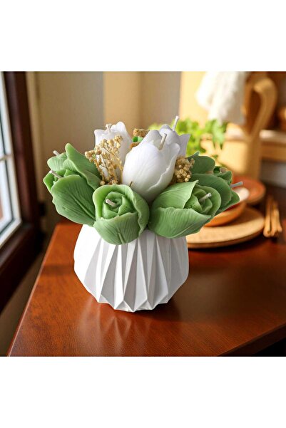 MODA مزهرية شموع التوليب باللونين الأخضر والفستقي والأبيض – مزهرية مصنوعة يدو...