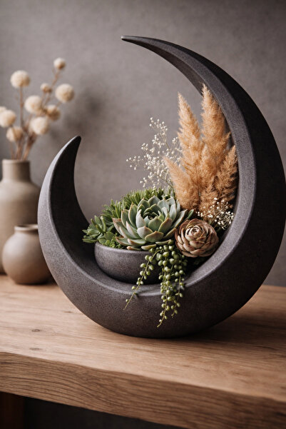 ESENLİWE Hilal Şeklinde Modern Dekoratif Saksı – Sukulent & Yapay Çiçek İçin ...