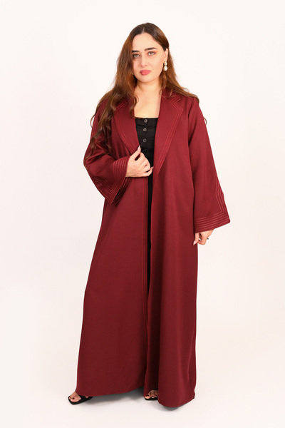 LINELLE Maroon Red Abaya Women – Lapel Collar, Front-Open Style