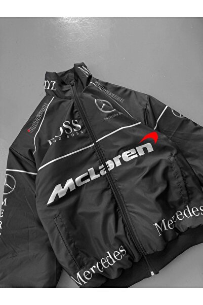 Alpoyra Retro Racing İçi Kapitoneli Orta Kalın Bomber Ceket - Black Motorspor...