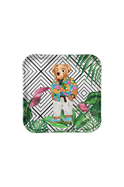 Sivella طقم صواني زجاجية بيضاء على شكل دب تيدي للصيف مكون من قطعتين مع حامل شموع