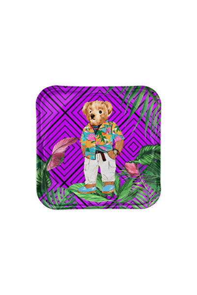 Sivella طقم صواني زجاجية وحامل شموع على شكل دب تيدي أرجواني صيفي مكون من قطعتين