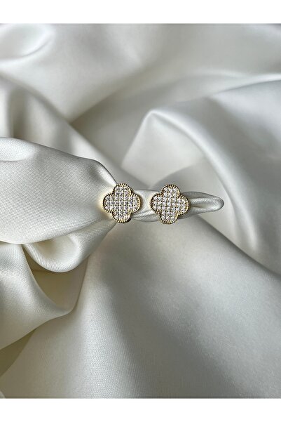 yeknova Xuping 14K Gold Renginde Yonca Model Çift Taraflı Zirkon Taşlı Kararm...