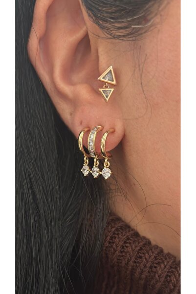 XUPING JEWELRY Xuping 14K Renginde Ara ve Uç Baget Taşlı Tek Delik Çoklu Görü...