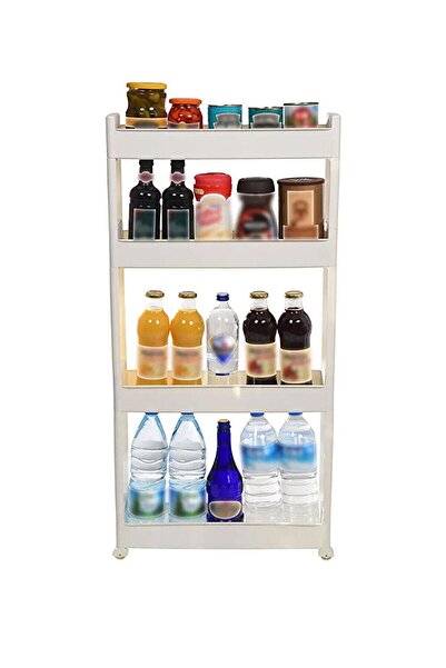 Mulina Home SLİM 4 KATLI ÇOK AMAÇLI TEKERLEKLİ ORGANİZER RAF (BEYAZ)