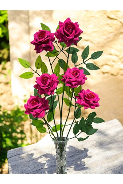 Lilac Home Yapay Çiçek 2 Adet 3 Kafalı Fuşya Gül