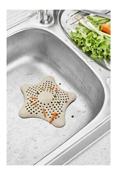 Rotanev 1 Piece Beige Starfish Sink Strainer, Sink Stopper, Silicone Strainer