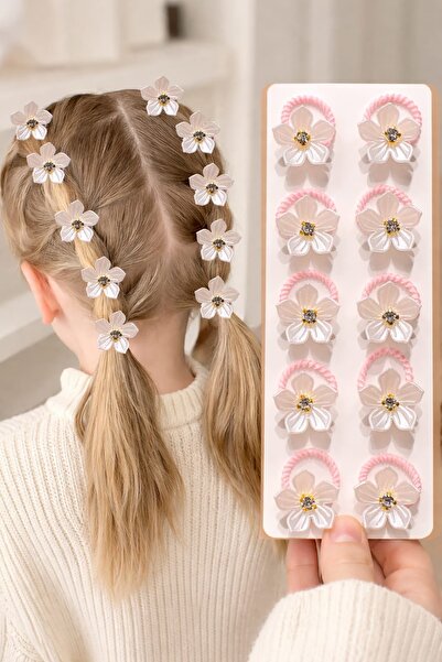 LİNACO Çiçek ve İnci Detaylı 10’lu Yumuşak Toka Seti