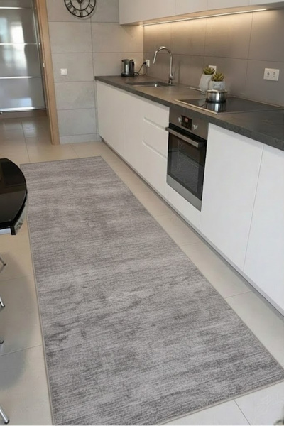 CENTER AVM Gri Mutfak Halısı Makinede Yıkanabilir Halı Kaymaz Taban Halı