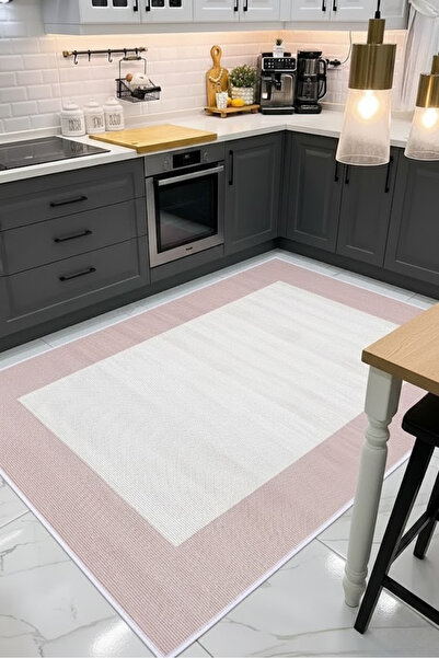 CENTER AVM Pudra Pembesi Halı Mutfak Halısı Makinede Yıkanabilir Halı Kaymaz ...