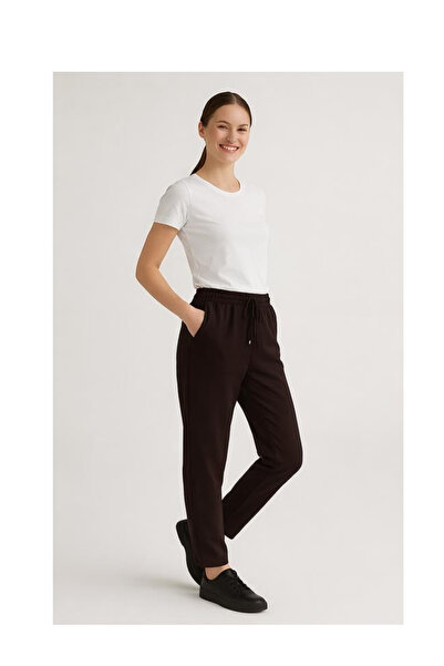 memetti m şekil Women's Plus Size Dark Brown Carrot Leg Trousers