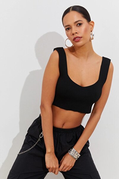 Be Best Women's Black Knitwear Crop Tank Top Be320