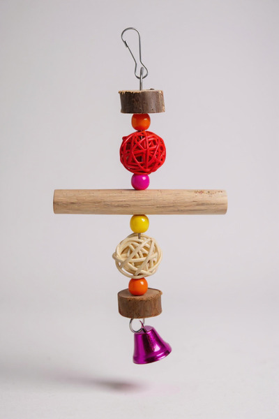 Alyones Kuş Oyuncağı | 18 cm Ahşap ve Metal Aksesuarlı Oyuncak | Kuş Kafesi E...