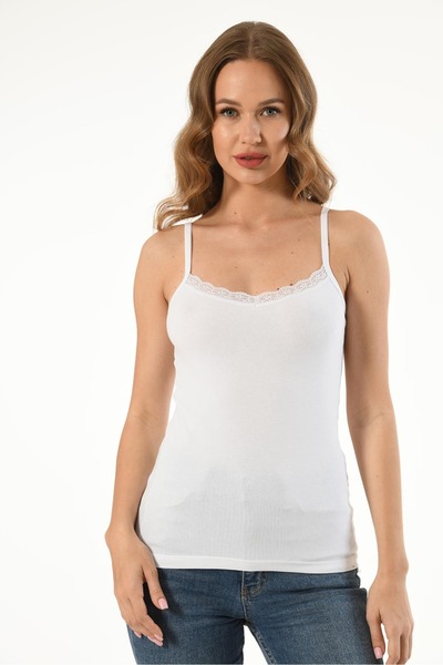 Mfö Life İç Giyim 6 Pieces Women's Stretch Fabric Cotton V-Neck Lace Strap Ta...