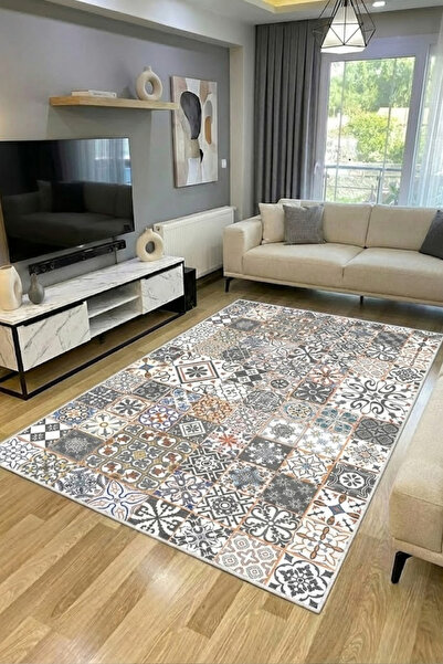 CENTER AVM Renkli Halı Salon Halısı Makinede Yıkanabilir Halı Kaymaz Taban Halı