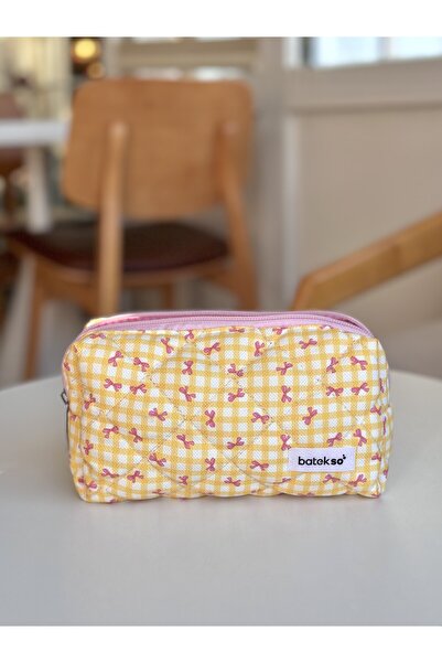 Batekso Sarı Pötikare Kurdele Desenli Kalem Çantası