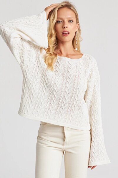 Be Best Women's Ecru Spanish Sleeve a Lace-Like Knit Thin Knitwear Sweater Be329