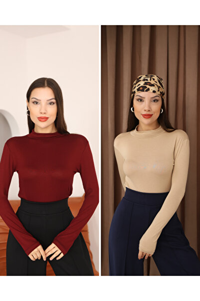 ParlaMira Women's 2-Piece Long Sleeve Half Fisherman Stretch Fabric Combed Co...