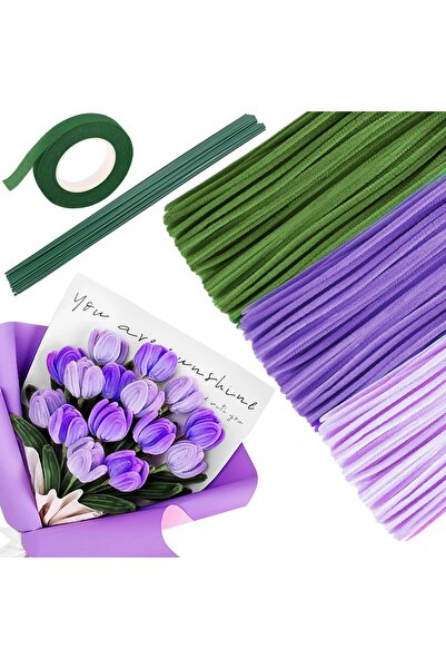 Cinnamon Bunny 150 'li Şönil Set Lila Mor Buket Yapim Kiti 1 Bant ve 9 Çiçek ...
